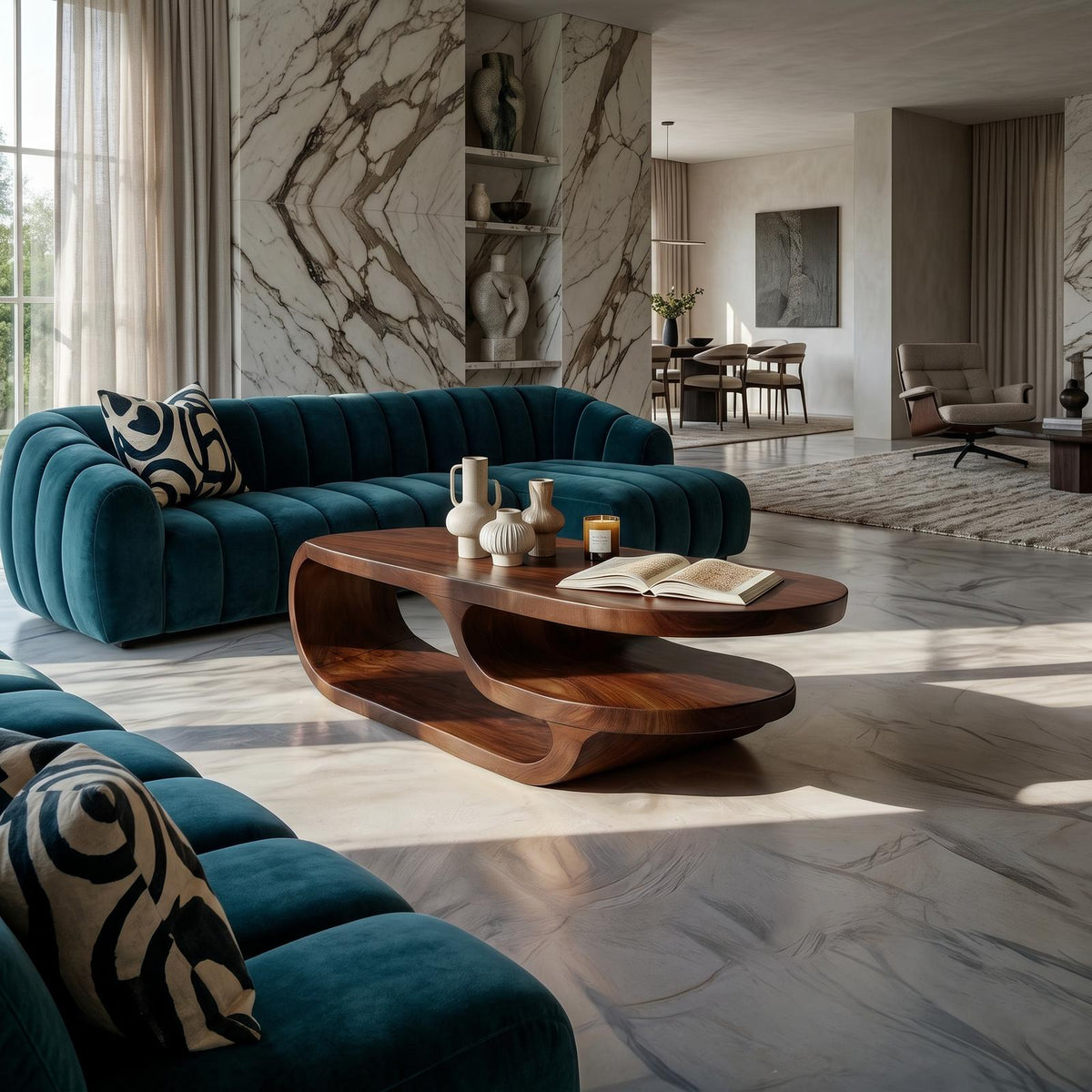 Luxury Oval Solid Wood Coffee Table, Modern Contemporary Center Table for High-End Living Room and Lounge