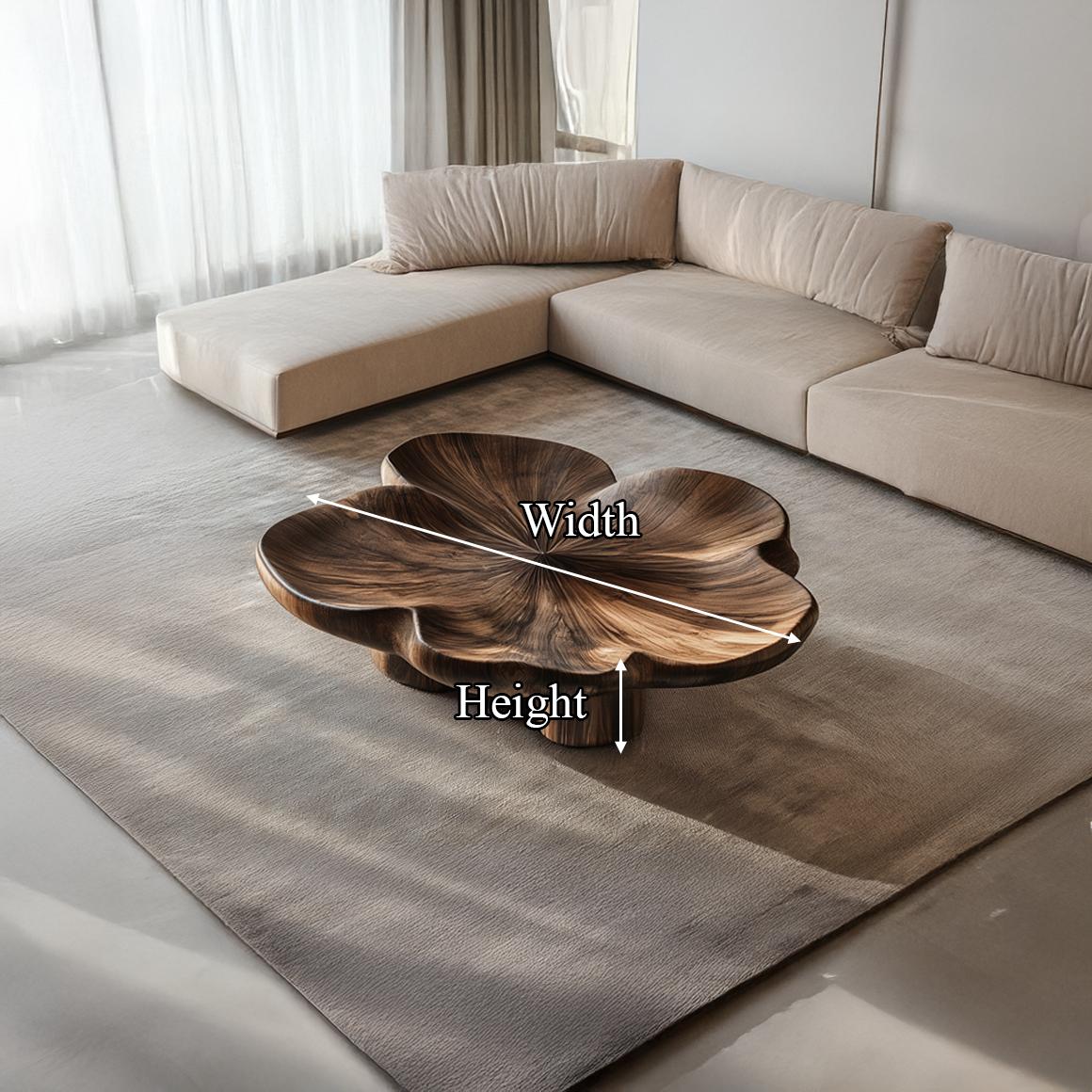 Organic Sculptural Petal Coffee Table, Solid Wood Flower Bloom Accent Centerpiece for Living Room, Lounge, Studio