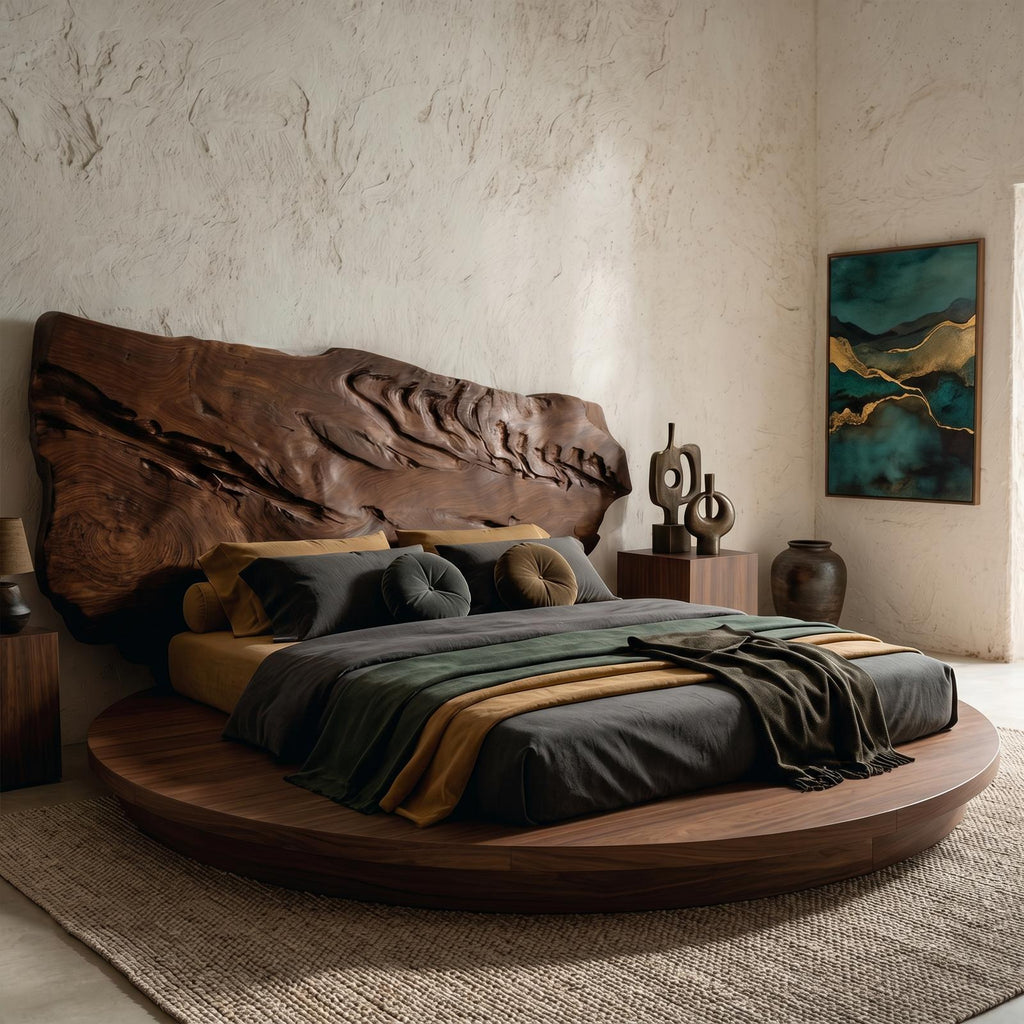 Live Edge Wood Headboard For Sculptural Luxury Bedroom