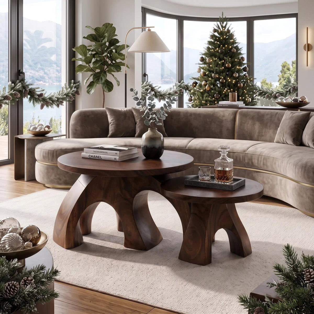 Handcrafted Xmas Round Coffee Table Luxury Apartment