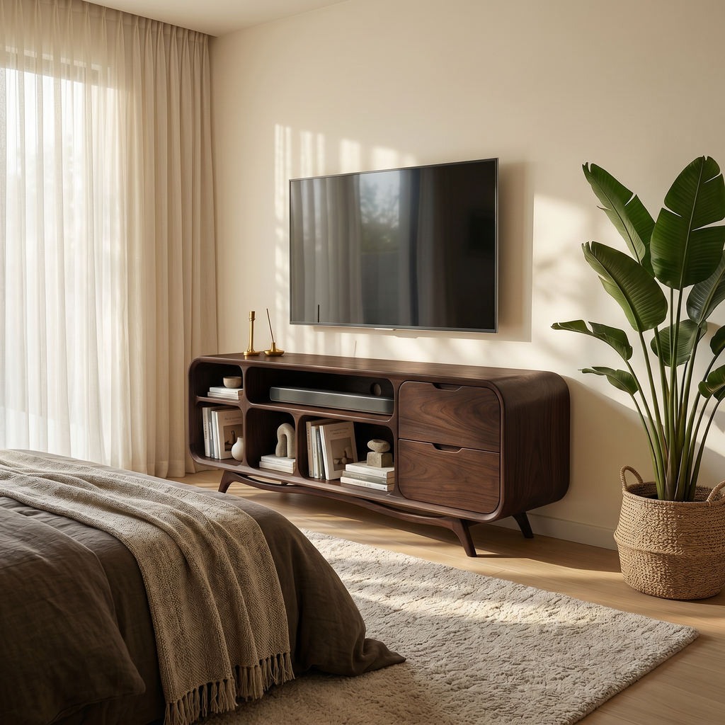 Organic Modern TV Stand, Solid Wood Minimalist Media Console & Entertainment Center Credenza