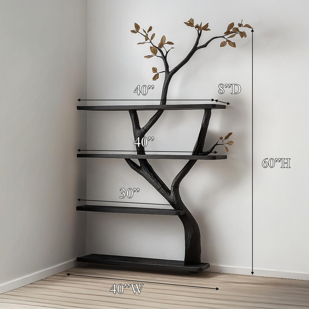 Handcrafted Tree Bookshelf, Freestanding Solid Wood Decorative Bookcase, Multi-Shelf Home Library Storage Organizer