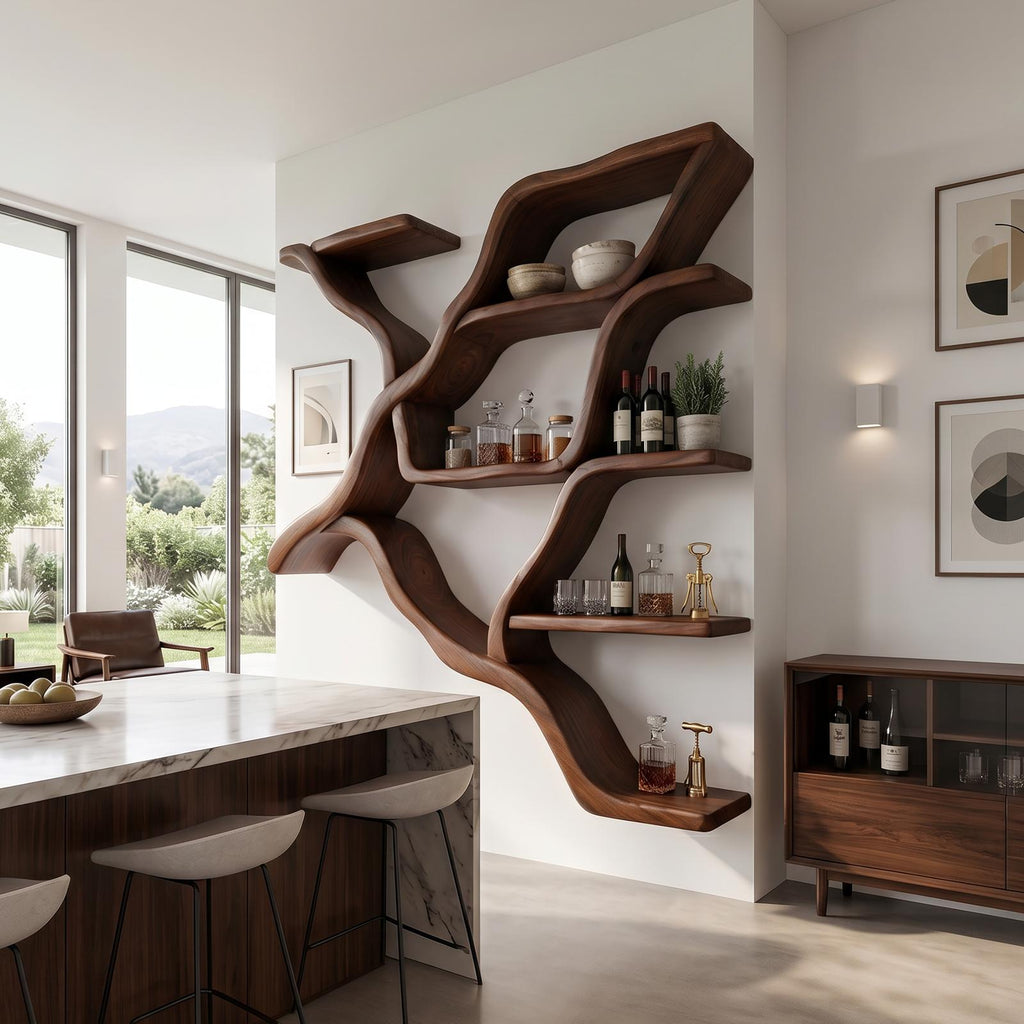 Organic Tree Branch Wall Mounted Shelves for Kitchen