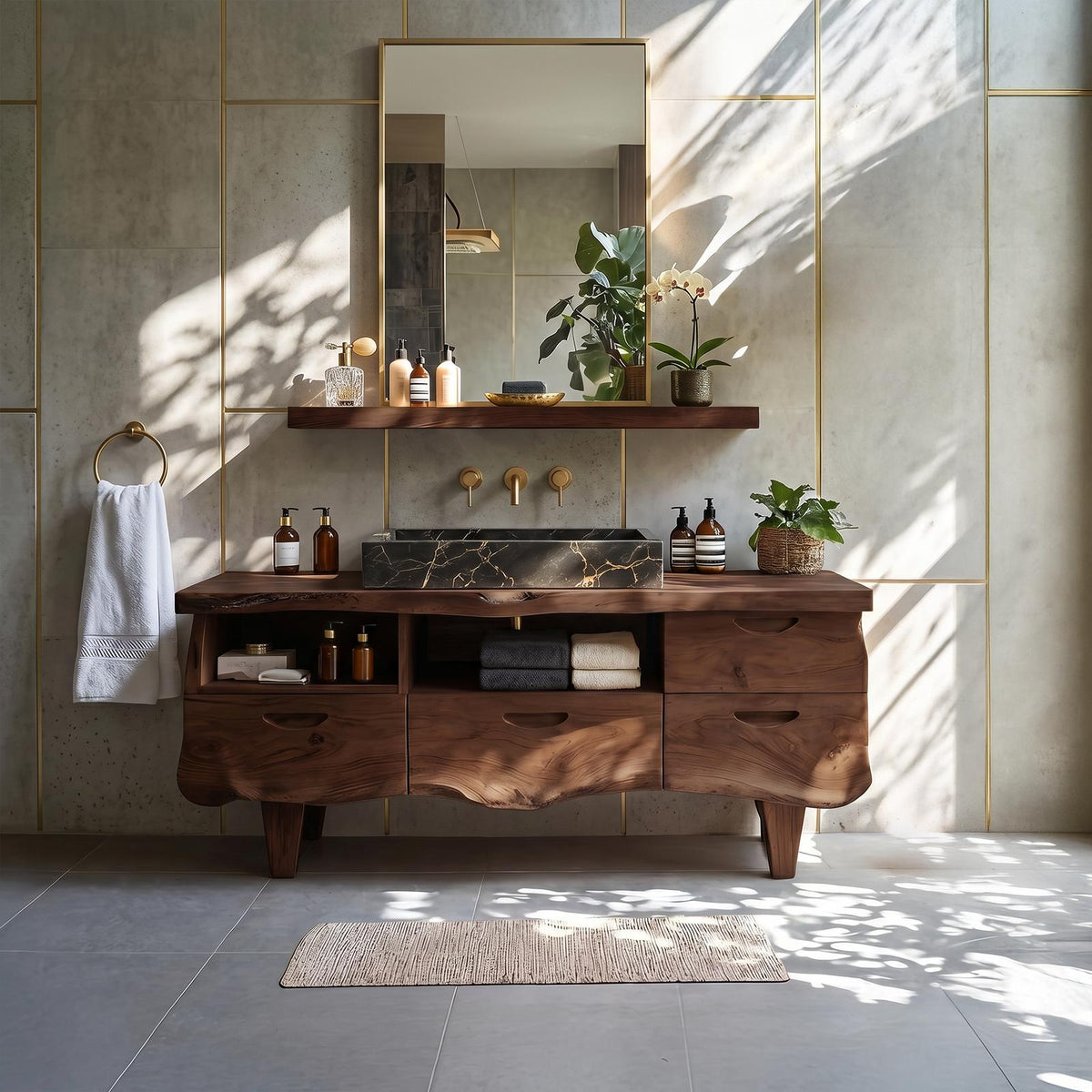 Farmhouse Solid Wood Bathroom Vanity, Handcrafted Single Sink Storage Console, Rustic Cabin Style Washstand