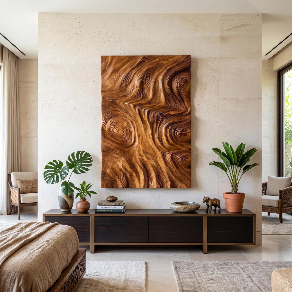 Contemporary Wood Wall Sculpture for Luxury Entryway