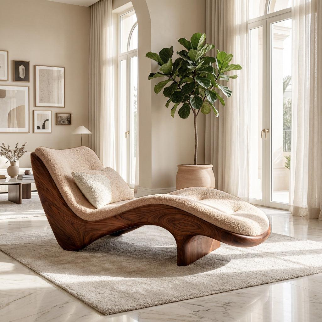 Organic Modern Natural Wood Lounge Chair, Relaxing Reading Nook Armchair, Contemporary Accent Seating for Home