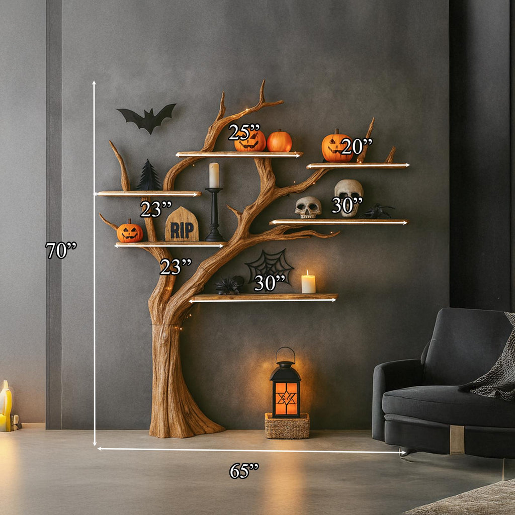Rustic Tree Shelf Living Room Halloween
