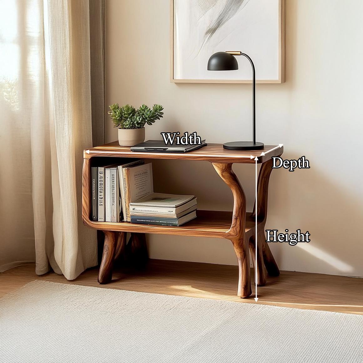 Free Standing Rustic Wood Side Table, Natural Edge Accent End Table for Living Room Sofa, Handcrafted Solid Wood
