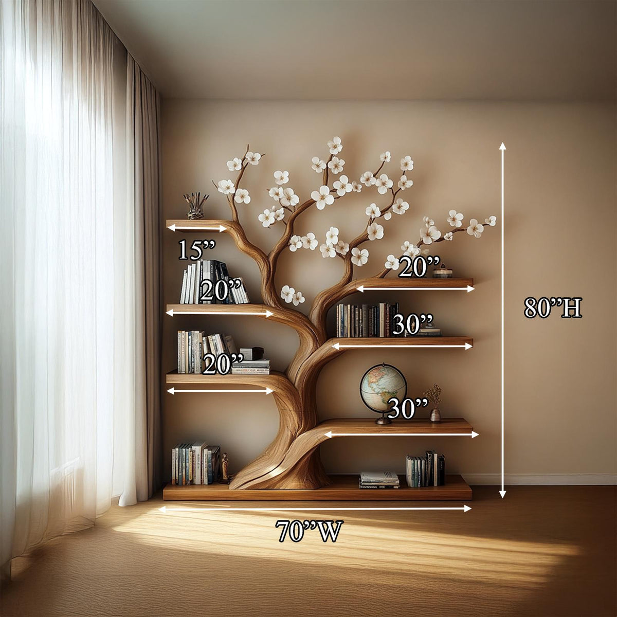 Rustic Tree Bookshelf Living Room Artistic Display