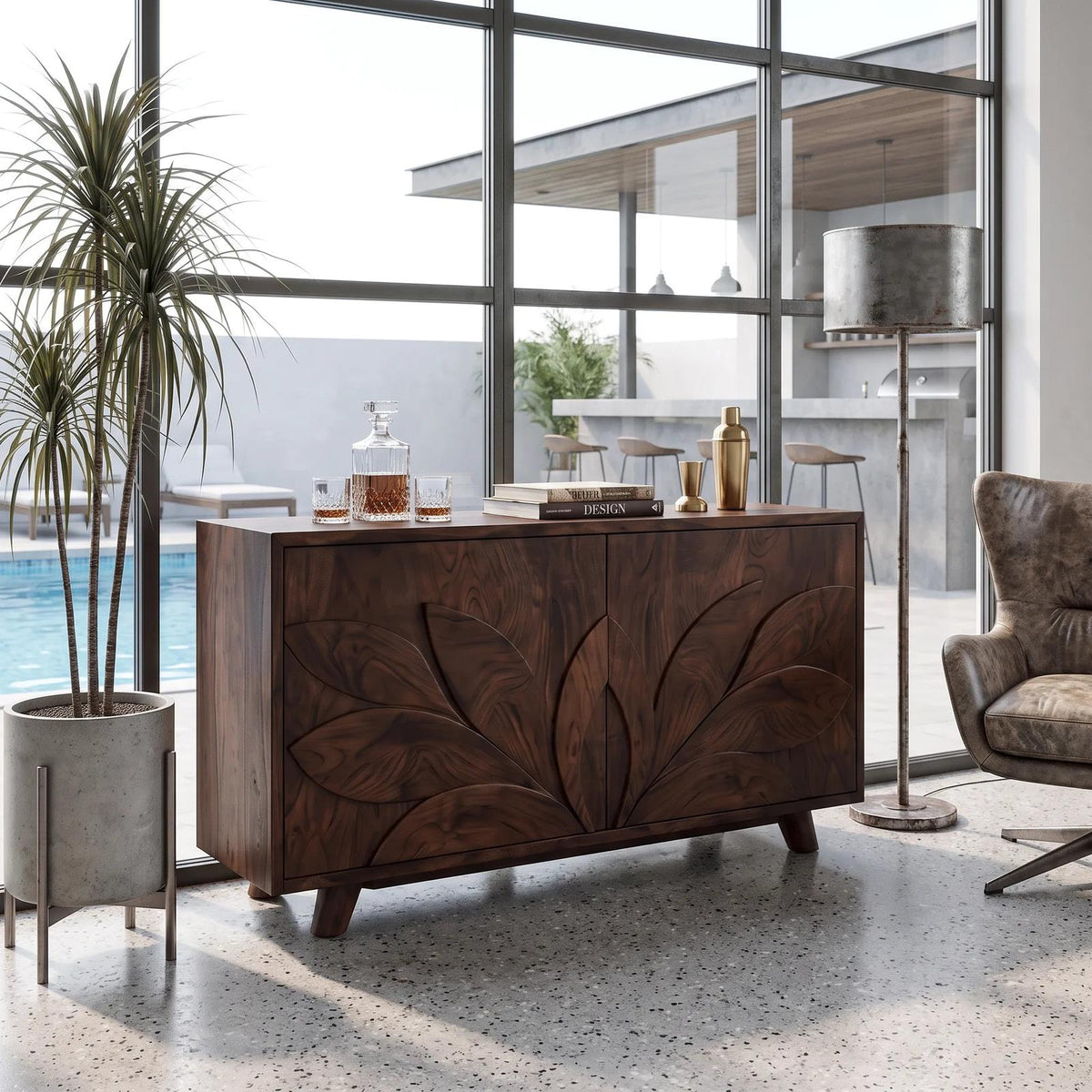 Organic Carved Sideboard Cabinet Living Room
