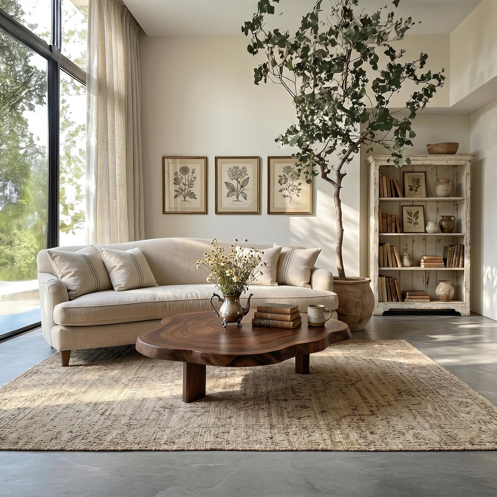 Spry Interior Farmhouse Solid Wood Coffee Table, Rustic Handcrafted Natural Slab Low Center Table for Living Room, SILDTTRCF001