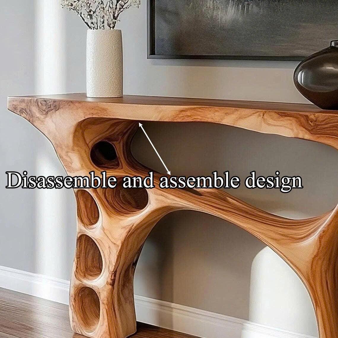 Handmade Organic Sculptural Console Table Solid Wood Decor Home Gift