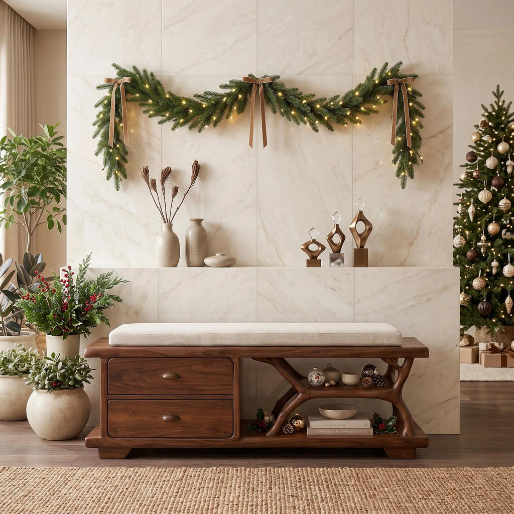 Modern Christmas Storage Bench Reindeer Living Room Decor