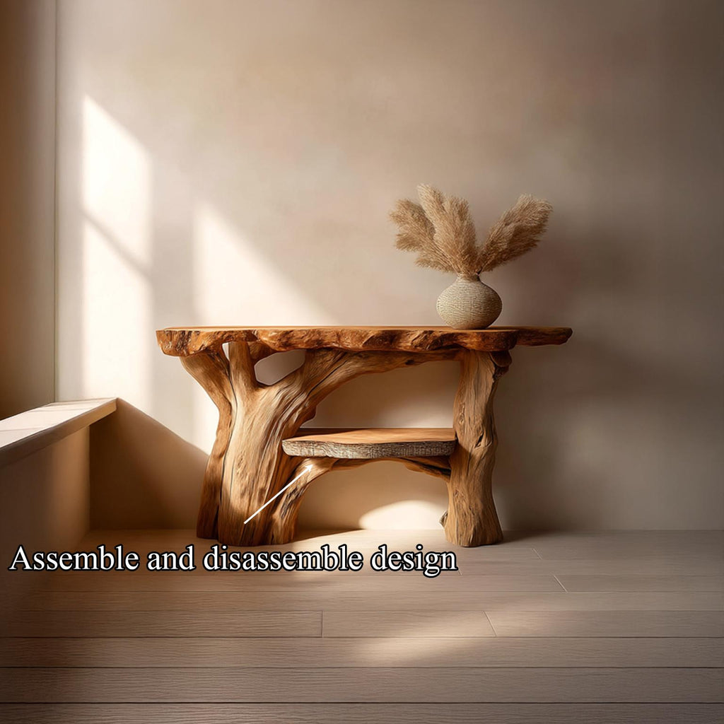 Rustic Sculptural Solid Wood Console Table, Living Room Accent Sofa Table, Handcrafted, Model