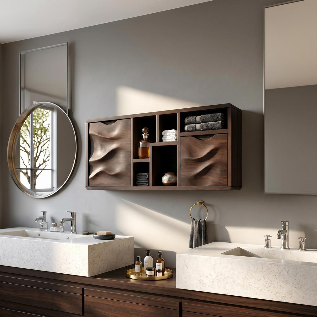 Spry Interior Organic Wave Panel Bathroom Cabinet, Solid Wood Spa Lounge Wall Mounted Storage Vanity, SILDTTRBRC013