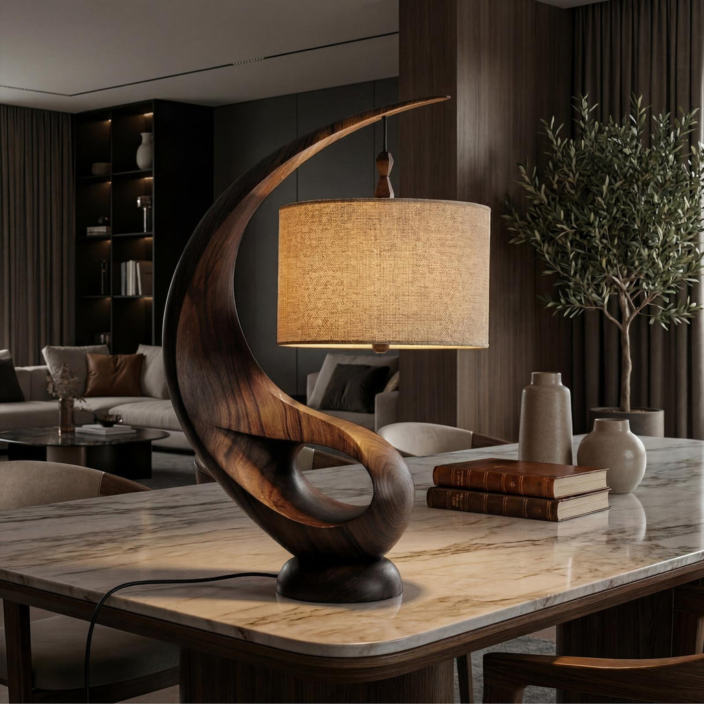 Modern Decorative Table Lamp, Elegant Wood Accent Light for Entryway Console & Living Room