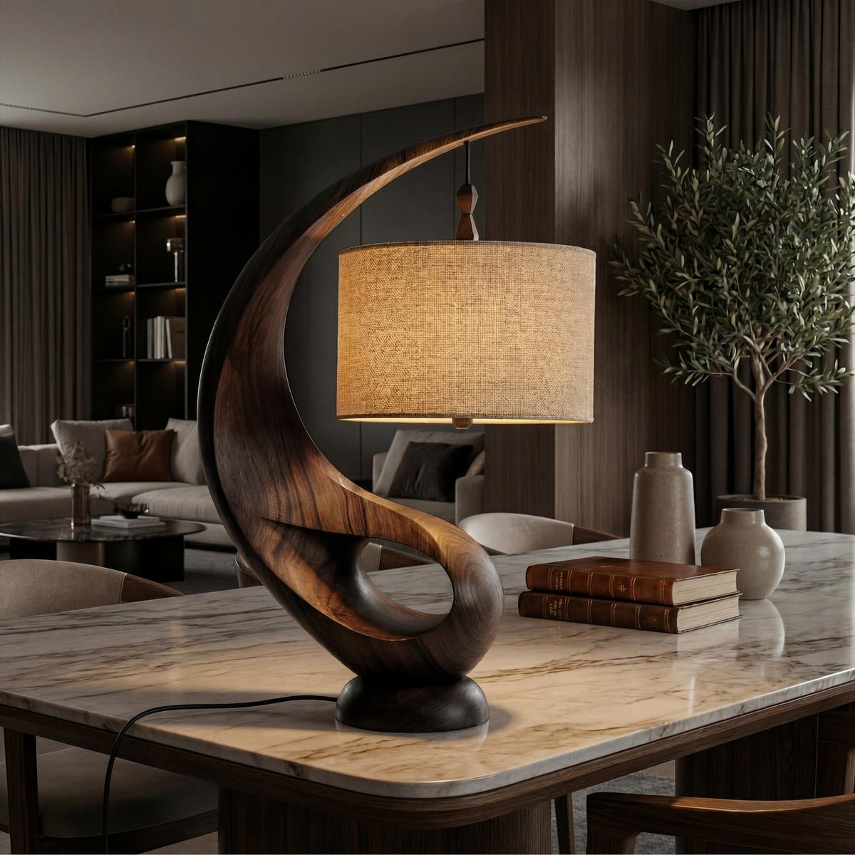 Modern Decorative Table Lamp, Elegant Wood Accent Light for Entryway Console & Living Room