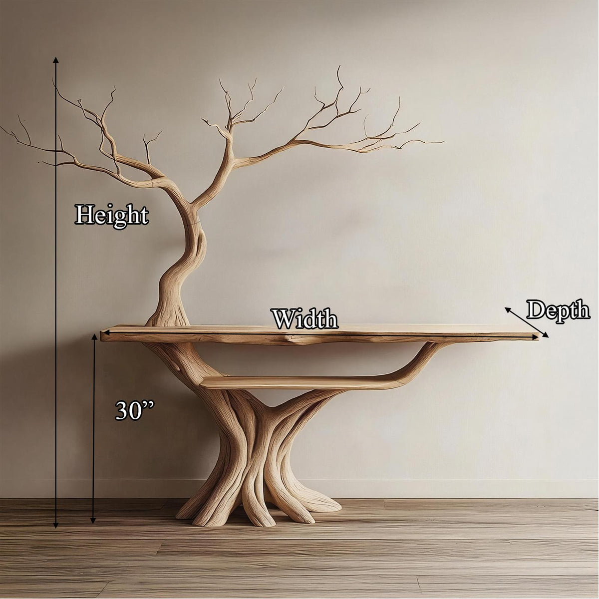 Rustic Tree Console Table, Sculptural Solid Wood Branch Base, Unique Entryway & Living Room Accent Table