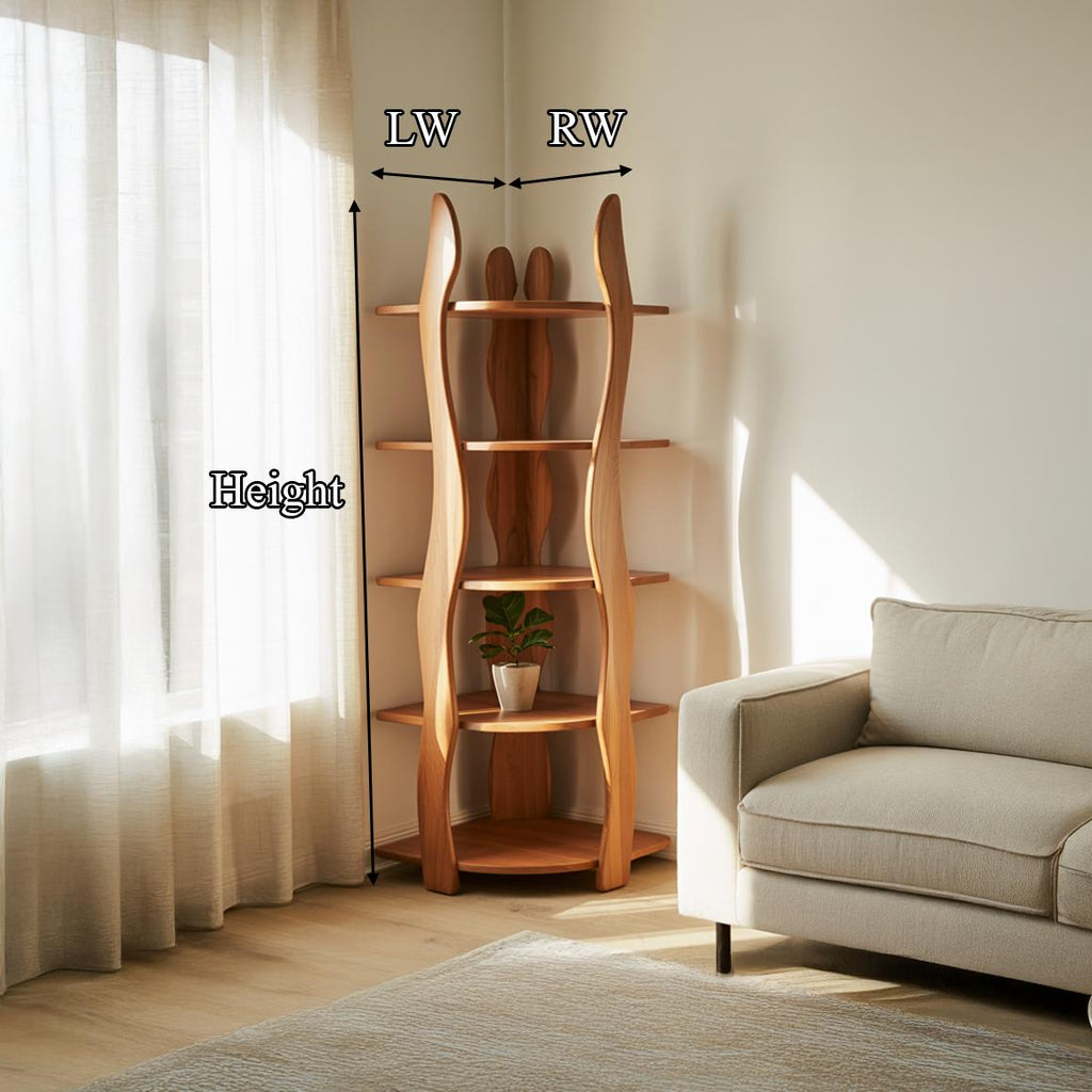 Organic Modern Sculptural Corner Shelf, Floating Wood Accent Shelving Unit for Living Room & Office, Model