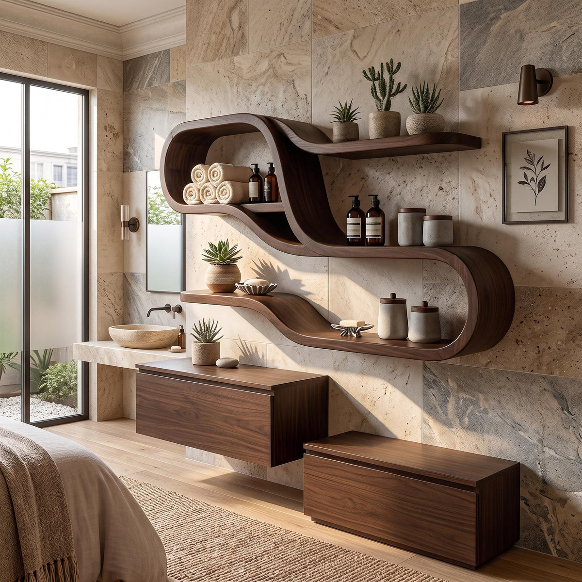Mid Century Modern Wooden Display Shelves for Bedroom