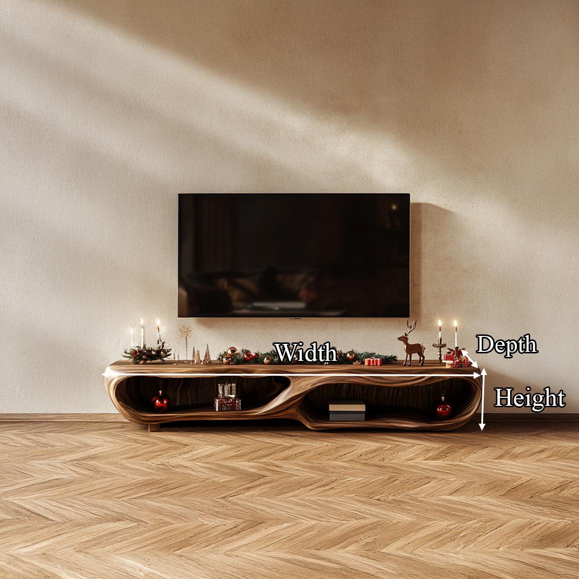 Rustic Wood TV Cabinet, Farmhouse Solid Timber Media Console, Low Profile TV Stand Credenza for Living Room