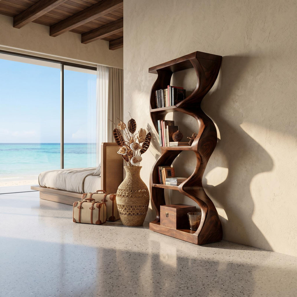 Coastal Inspired Curved Wooden Bookcase With Organic Form SILDTTRBS051