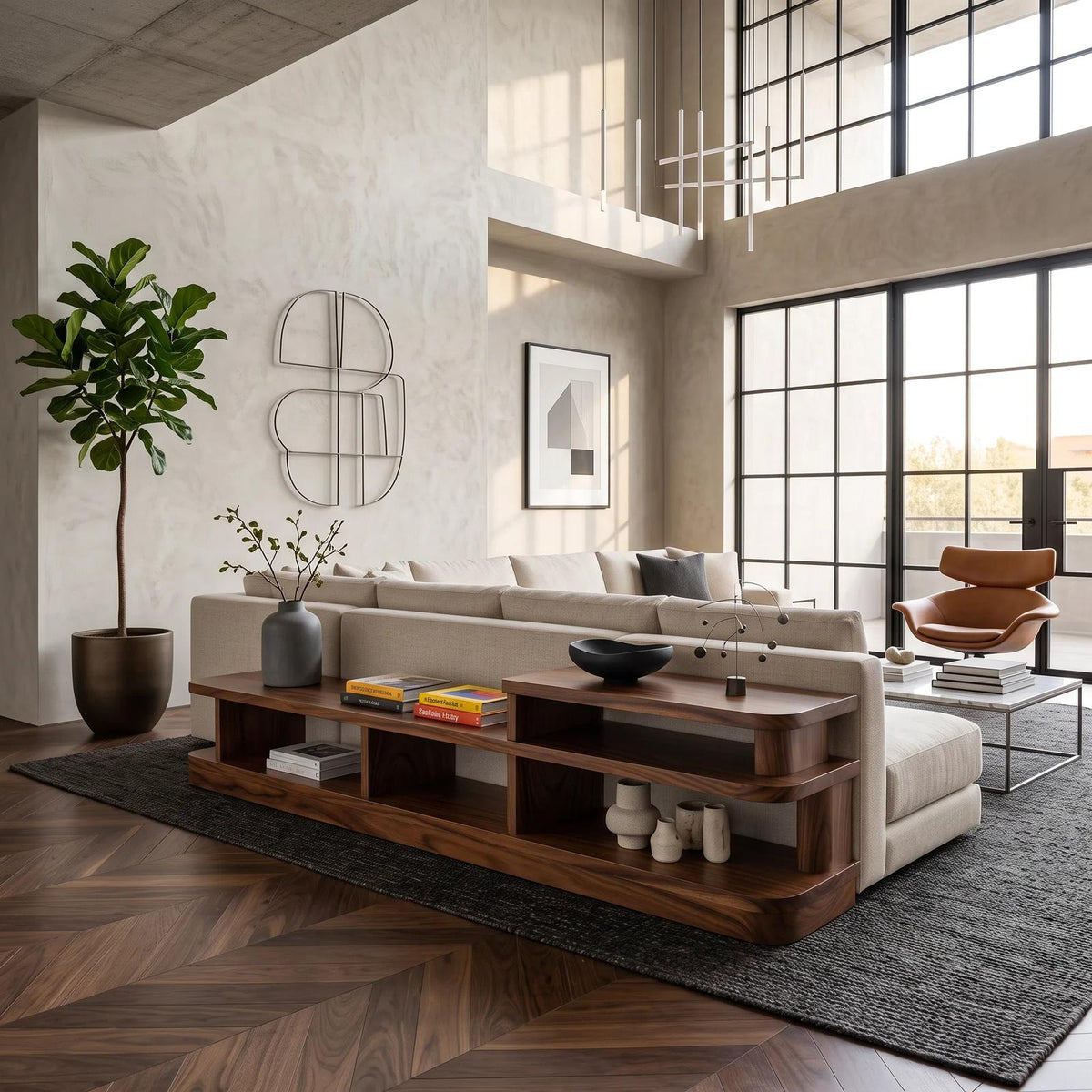 Organic Open Shelf Console For Modern Living Room