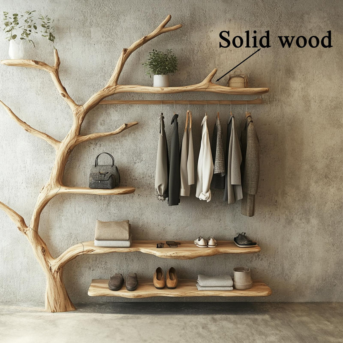 Solid Wood Coat Rack Wall Mount Wooden Shoe Stand Coat Rack