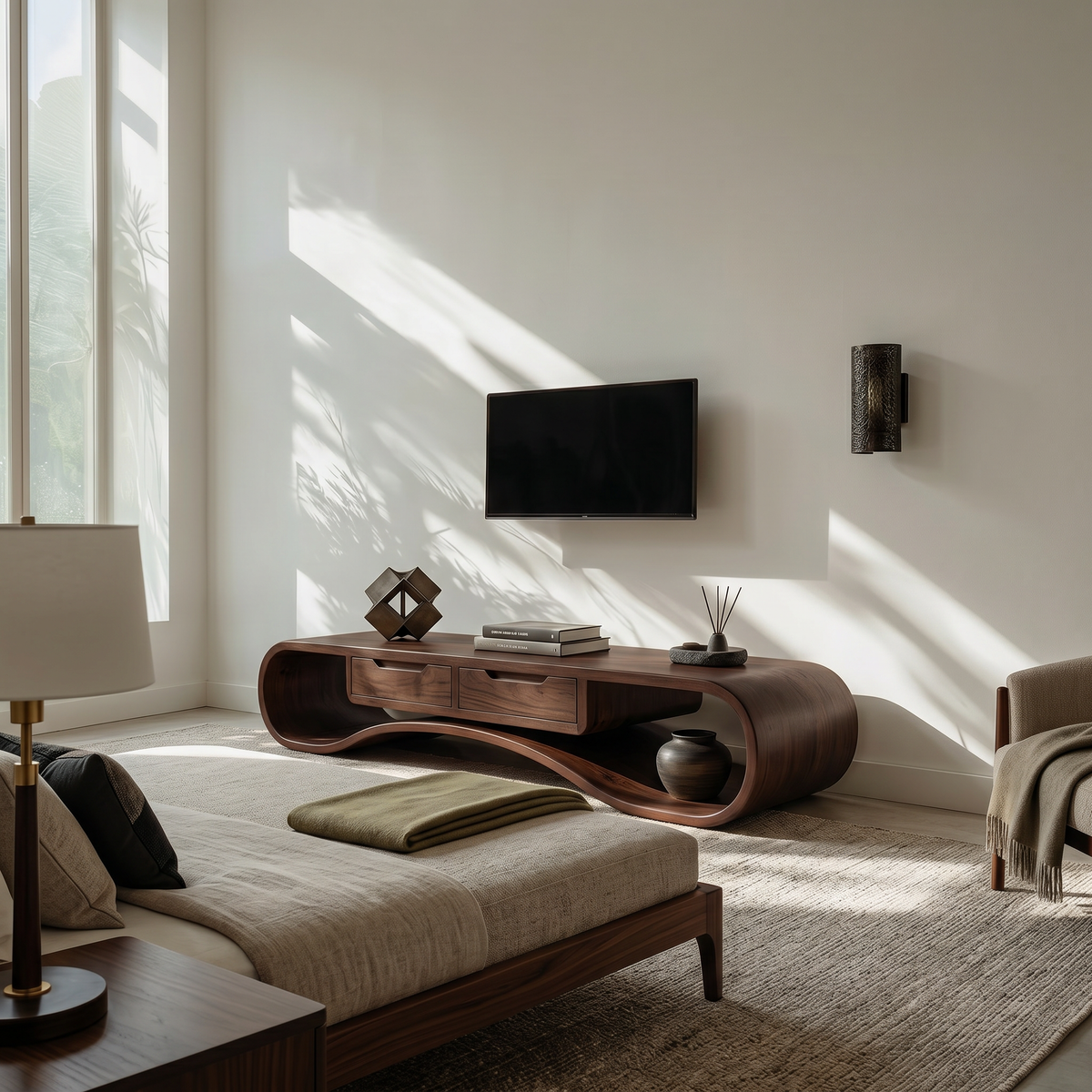Modern Organic TV Cabinet, Solid Wood Media Console & Low Profile Entertainment Stand