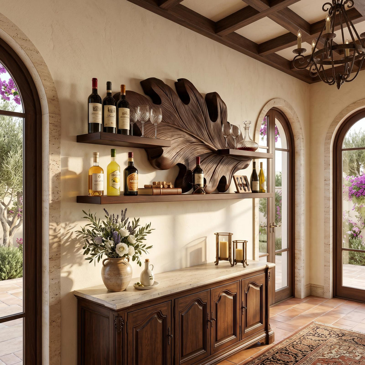 Farmhouse Wall-Mounted Wooden Wine Rack, Hallway Bottle & Glass Holder Cabinet, Rustic Bar Storage Storage