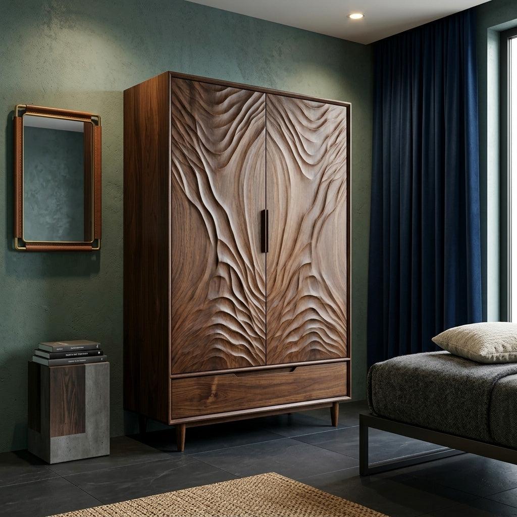 Organic Wardrobe With Carved Door For Bedroom