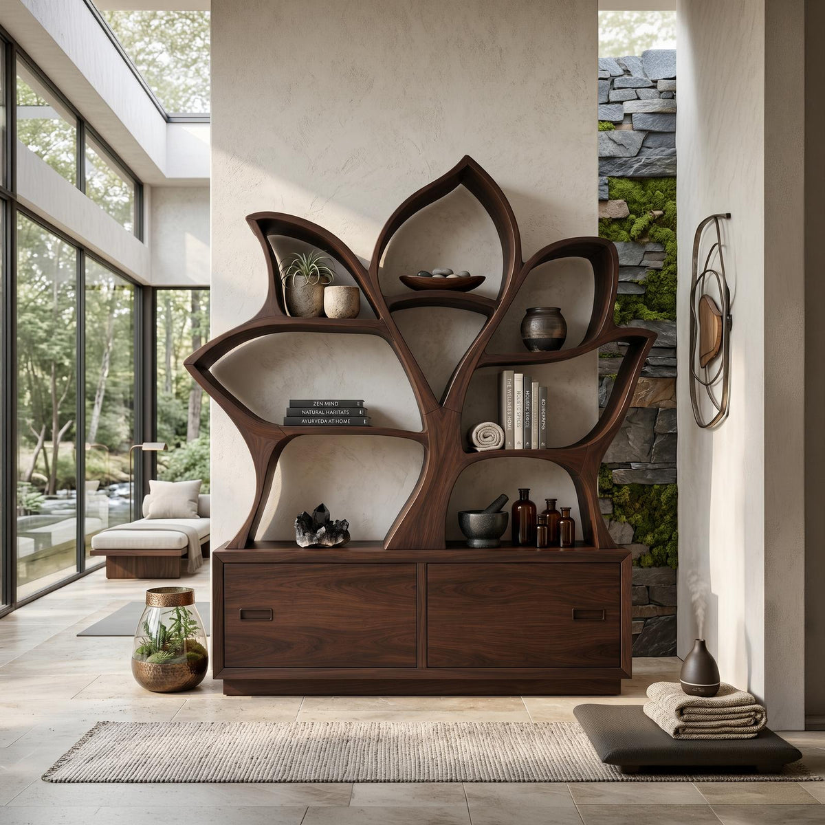 Mid Century Library Bookshelf For Contemporary Living Room