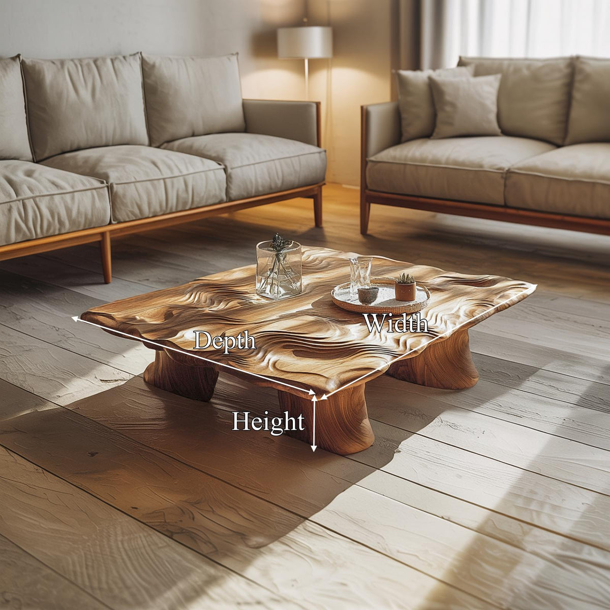 Handcrafted Organic Wood Coffee Table Living Room