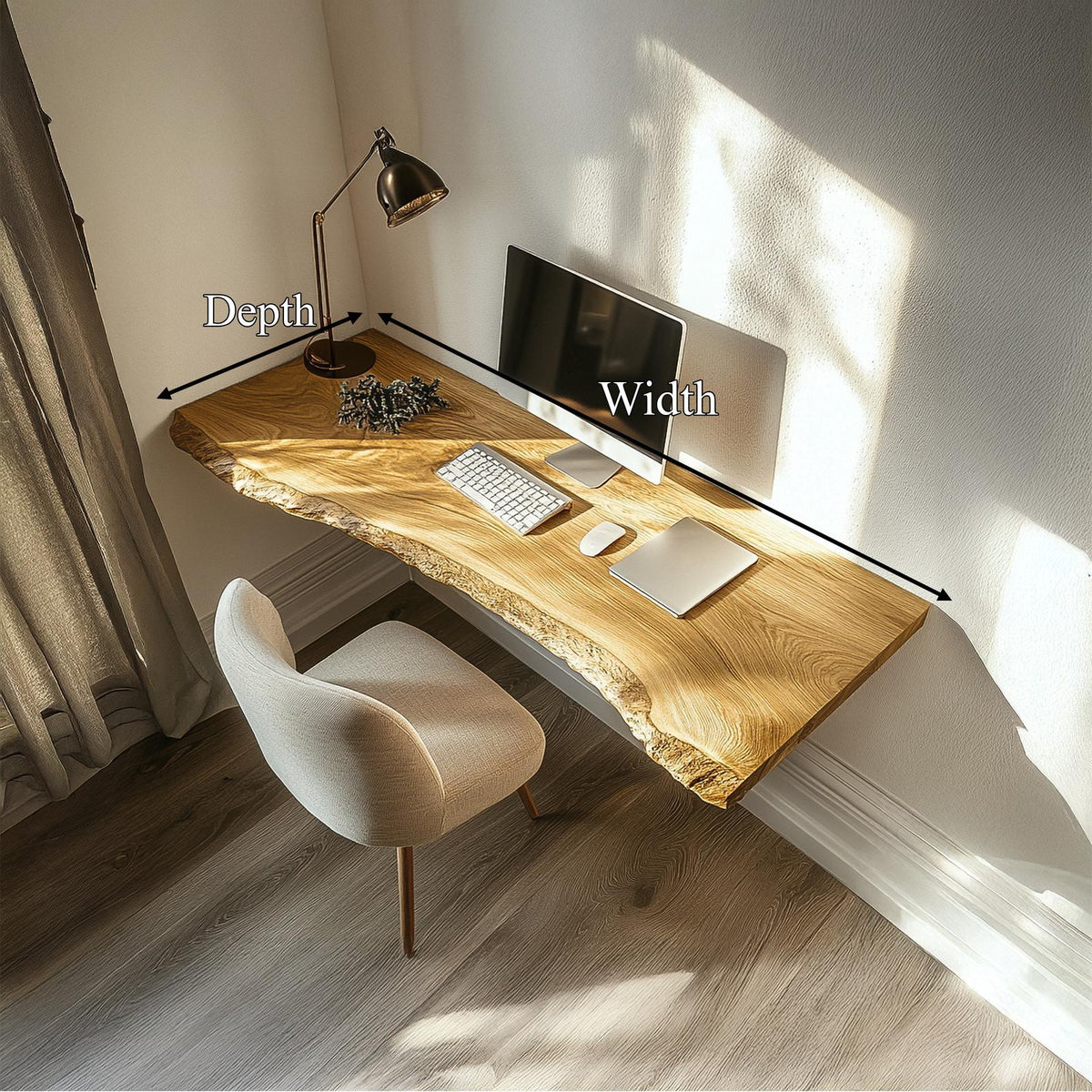 Rustic Organic Wall Mounted Work Desk Solid Wood Home Office Interior Natural Workspace