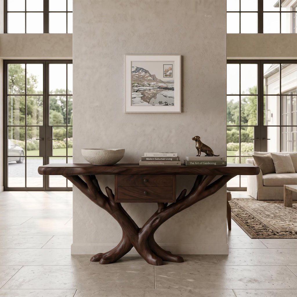 Organic Modern Tree Base Console Table Luxury Entryway