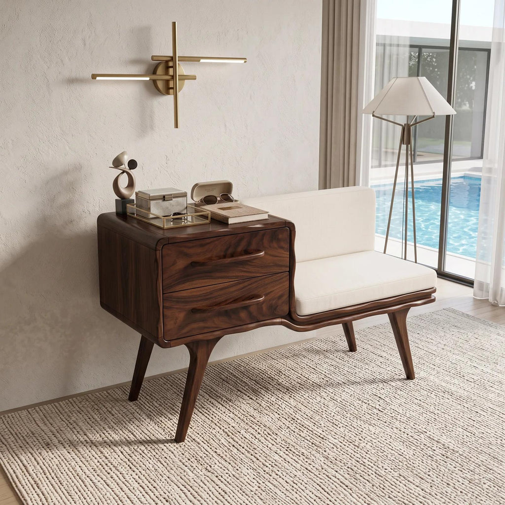 Mid Century Shoe Storage Bench Cushion For Bedroom Interior