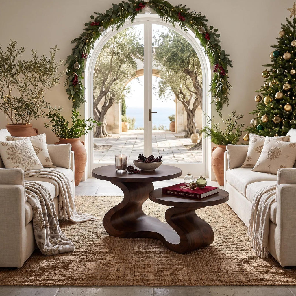 Organic Modern Christmas Round Coffee Table Coastal Residence