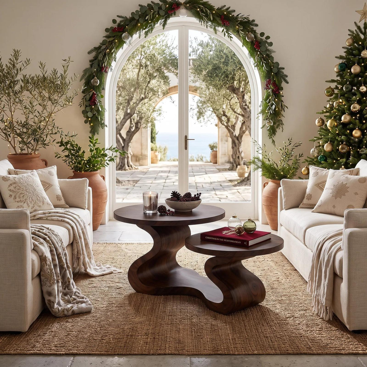 Organic Modern Christmas Round Coffee Table Coastal Residence