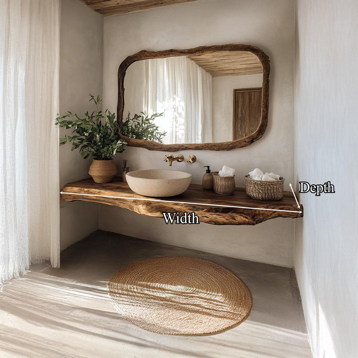 Rustic Handmade Vanity, Solid Wood Bathroom Single Sink Countertop Console Table, Washstand with Shelf