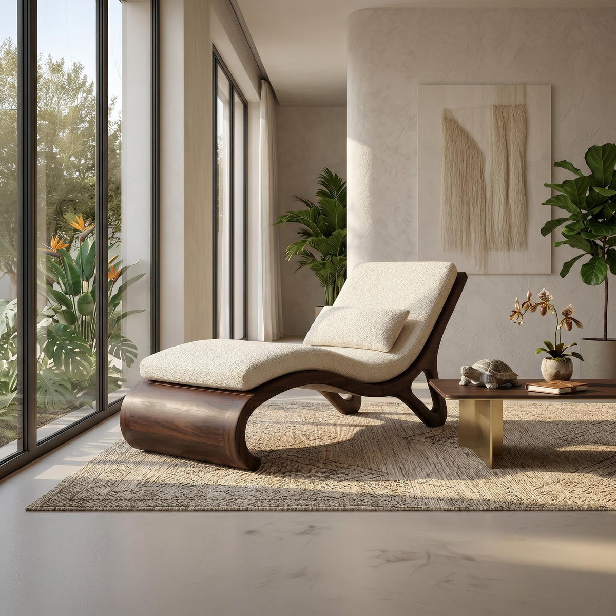 Spry Interior Tropical Luxury Wood Daybed, Organic Modern Lounge Sofa for Bedroom & Villa Living Room, SILDTTRDB004