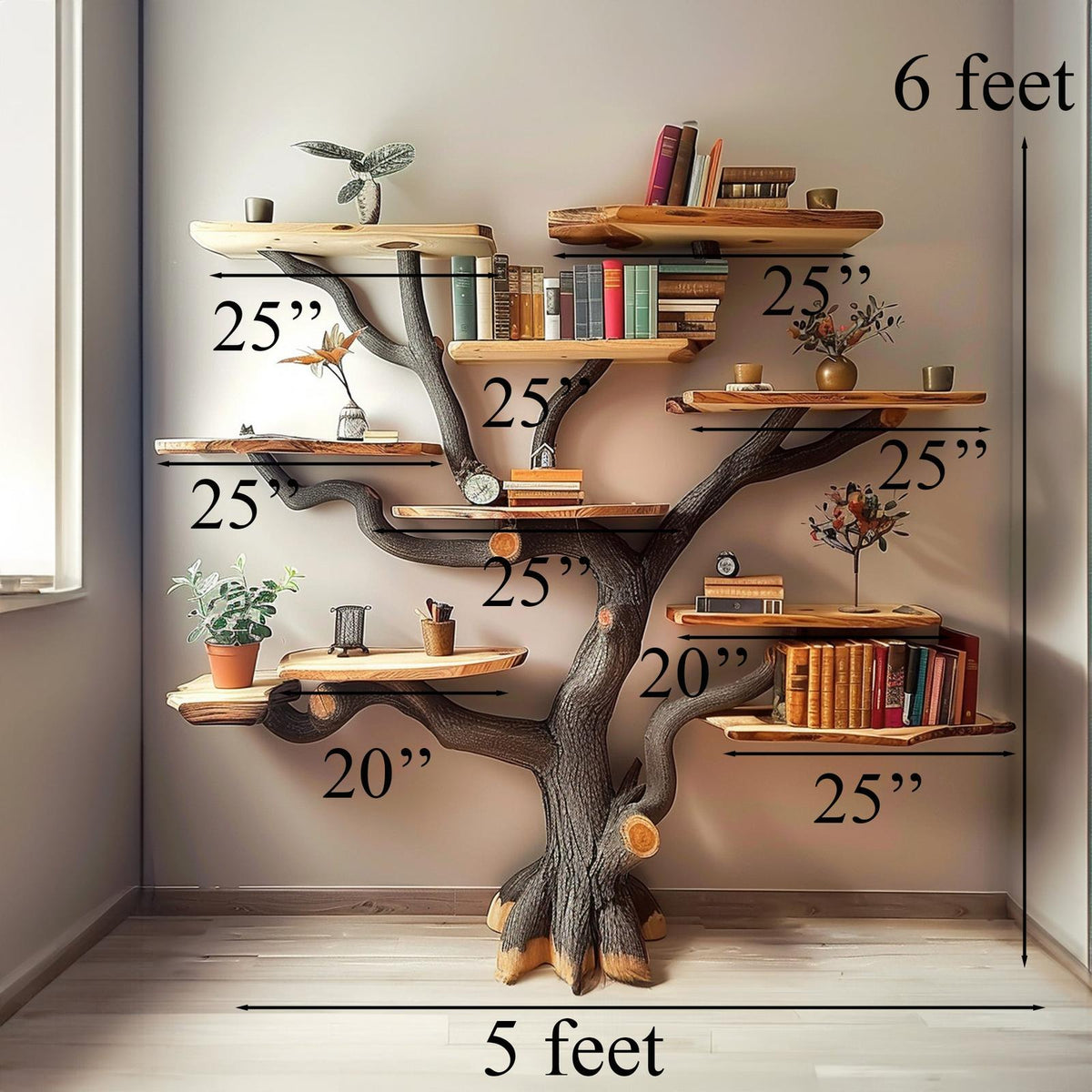 Tree Books Shelf Decor Floating Bookshelf Wall Mount