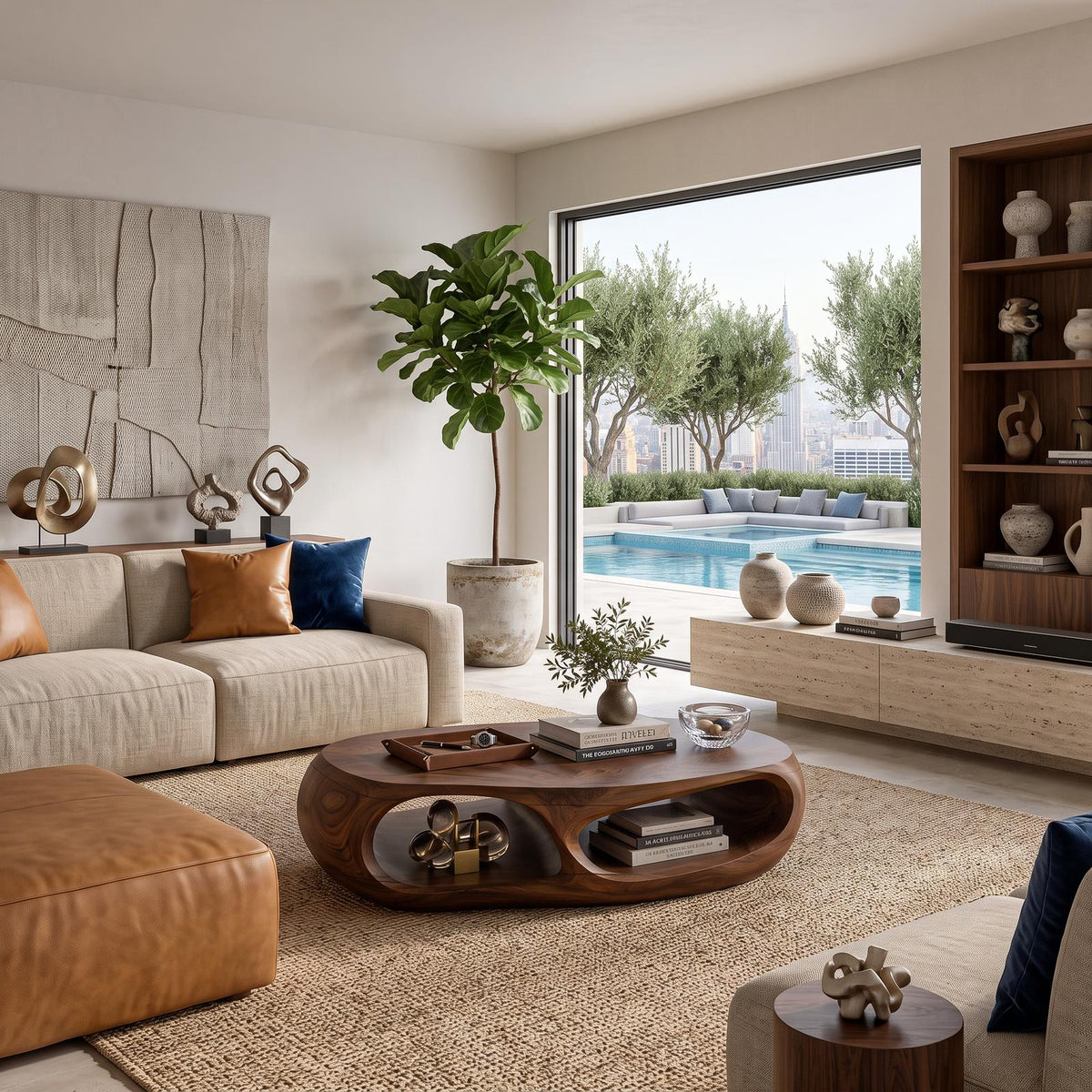 Handcrafted Wooden Coffee Table with Flow Legs, Unique Modern Organic Center Table for Living Room, Model