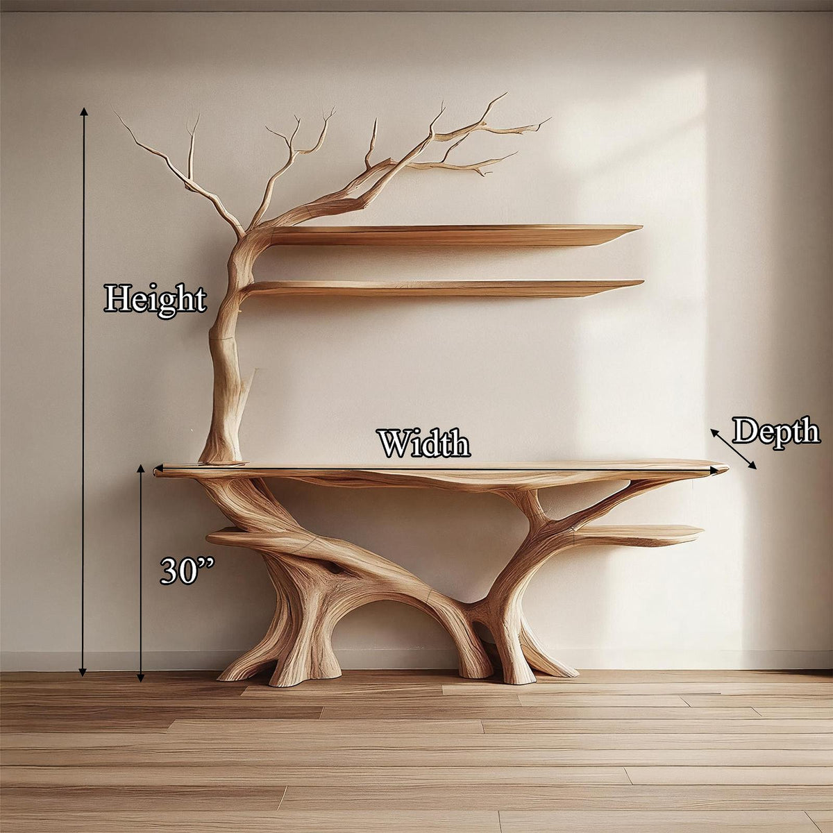 Rustic Tree Console Table, Sculptural Solid Wood Branch Base, Handcrafted Entryway & Foyer Holiday Table