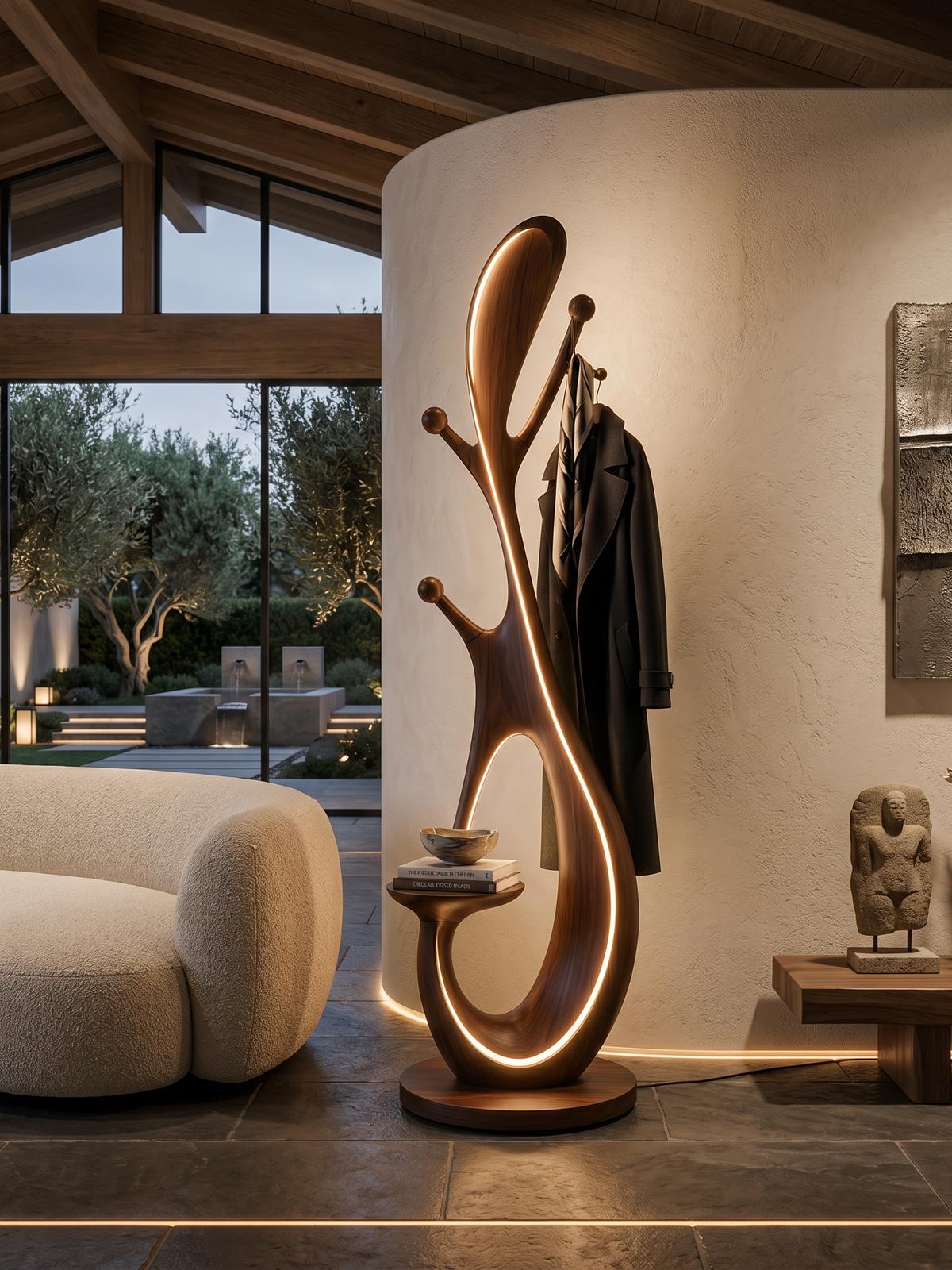 Organic Tree Lamp With Pegs For Living Room