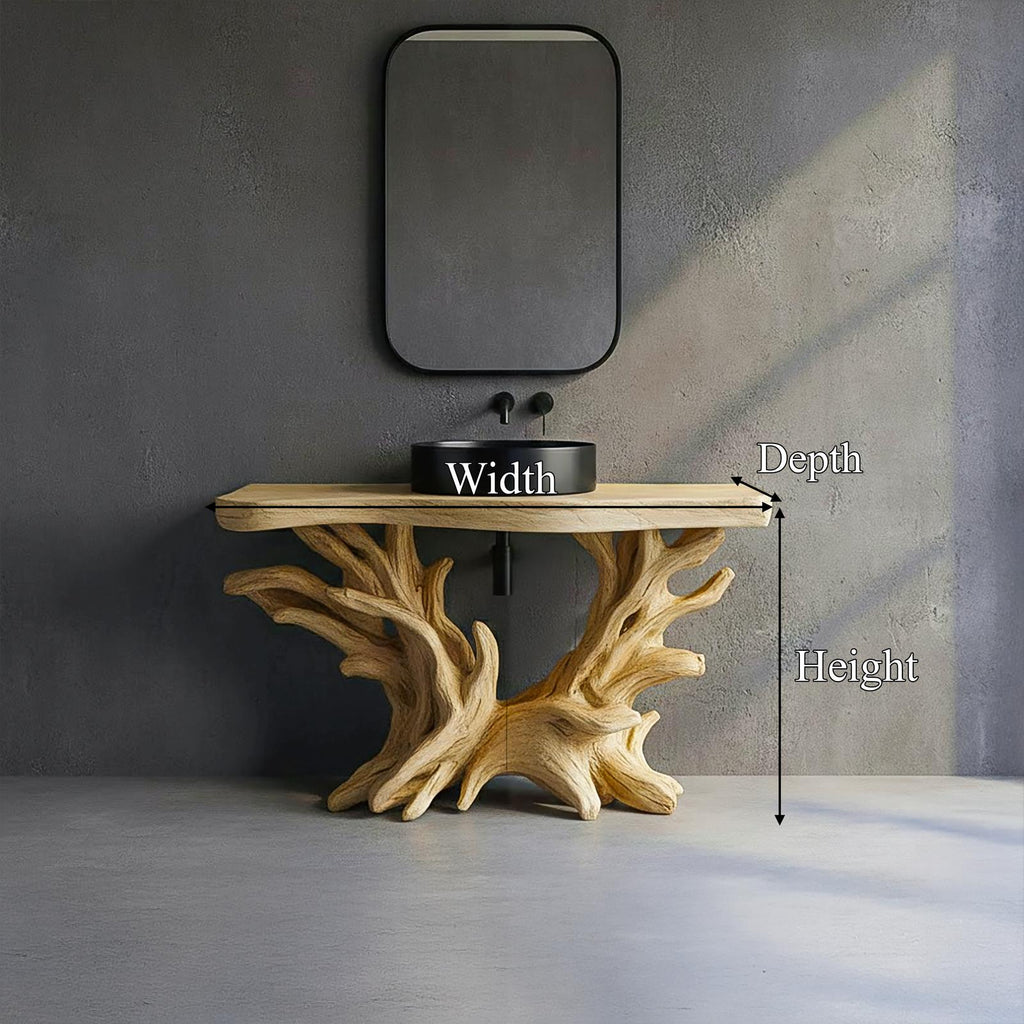 Spry Interior Sculptural Rustic Bathroom Vanity, Freestanding Natural Wood Root Console Base and Bathroom Accent Storage, SINLSABRV257