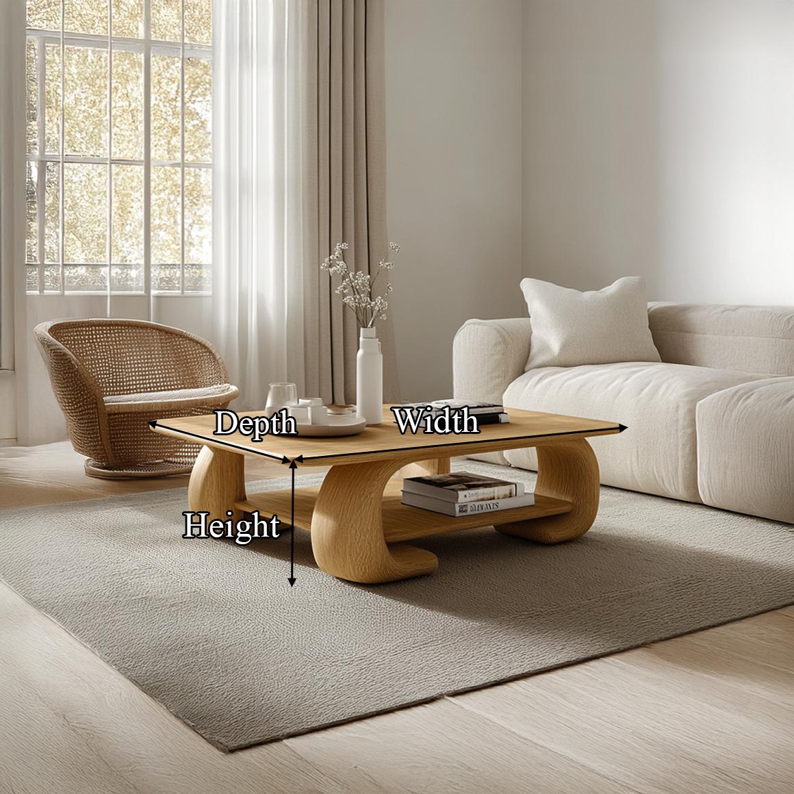 Scandinavian Minimal Coffee Table, Mid-Century Modern Solid Wood Organic Shape Centerpiece Table for Family Room, Den