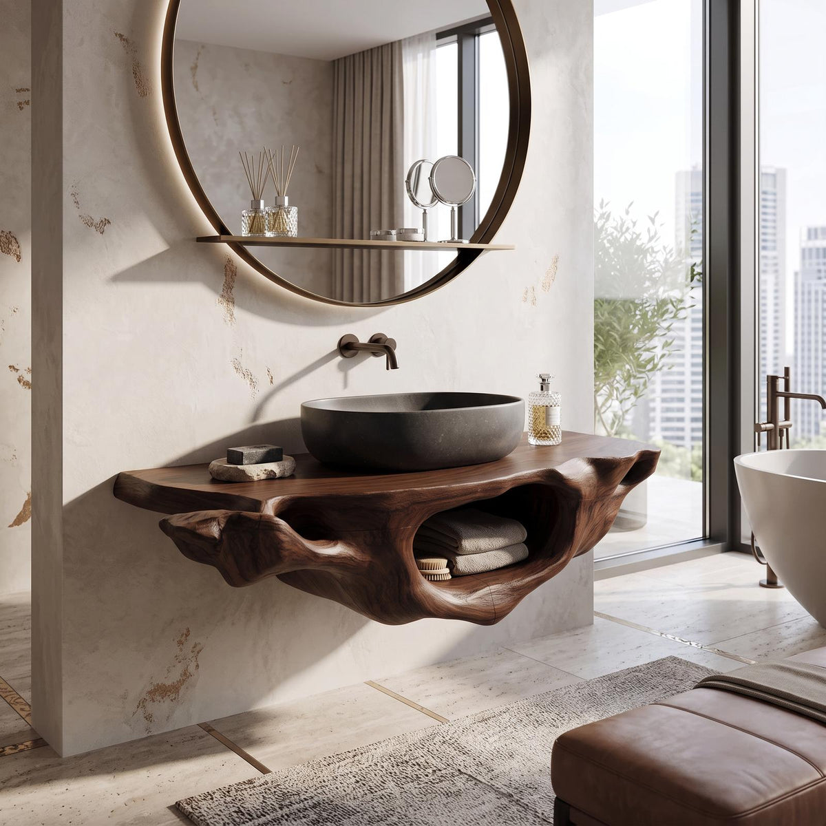 Farmhouse Live Edge Vanity For Bathroom Decor Ideas