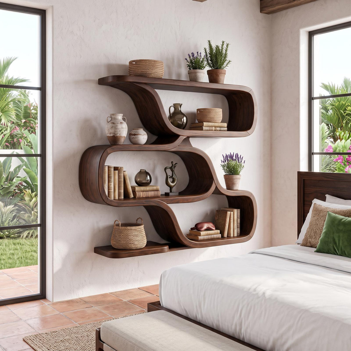 Farmhouse Curved Wood Shelves for Entryway