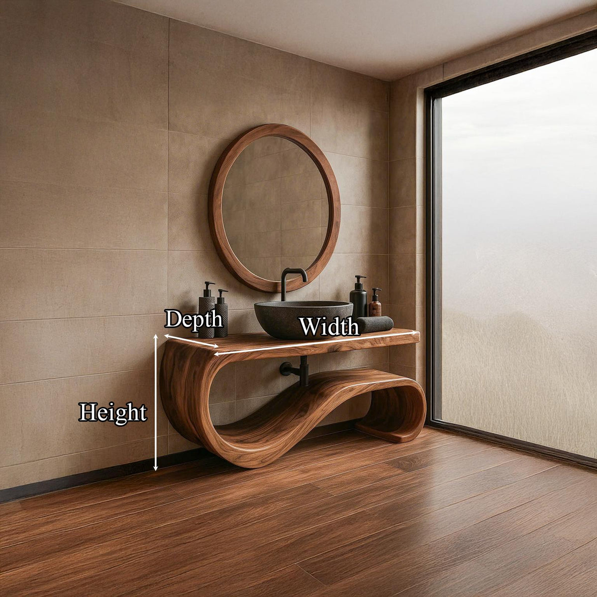 Midcentury Solid Wood Vanity Powder Room