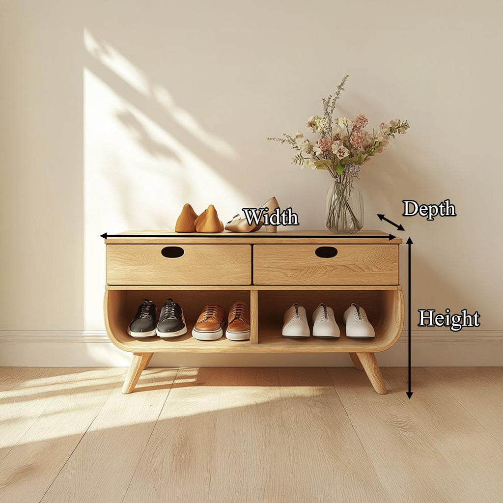 Mid Century Modern Organic Shoe Cabinet, Solid Wood Entryway Storage Organizer Bench for Hallway, Living Room